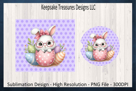 Purple Cracked Bunny Easter Egg 20oz Straight Tumbler Wrap, Bunny Car Coaster, Sublimation PNG, Spring Car Coaster Template, Digital Download, PNG Sublimation Keepsake Treasures Designs LLC. 