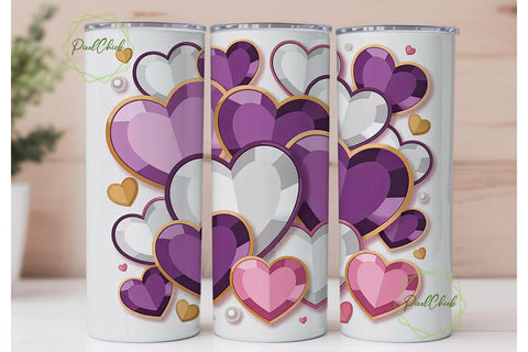 Purple Crystal Heart 20oz Tumbler Wrap Sublimation PixelChick 