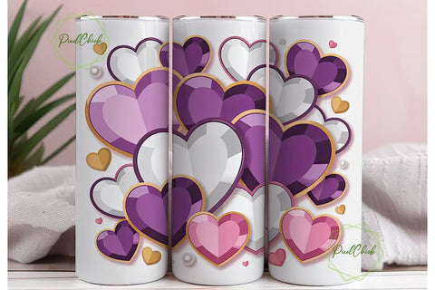 Purple Crystal Heart 20oz Tumbler Wrap Sublimation PixelChick 