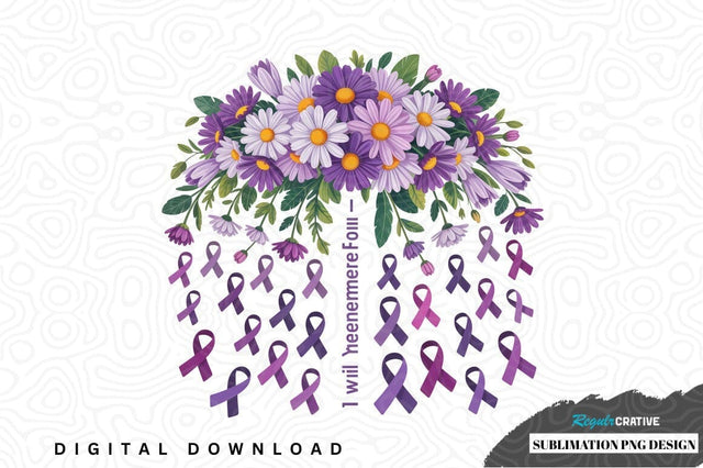 Purple daisy bouquet with awareness ribbons sublimation png design Sublimation Regulrcrative 