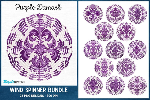 Purple Damask Wind Spinner Sublimation Designs Bundle Sublimation Regulrcrative 