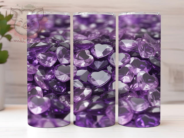 Purple Diamond Amethyst Heart Tumbler, Amethyst Crystal, Valentine Heart, Seamless Wrap, Sublimation Art, 20oz Tumbler, Luxury Design Sublimation Lara' s Designs 