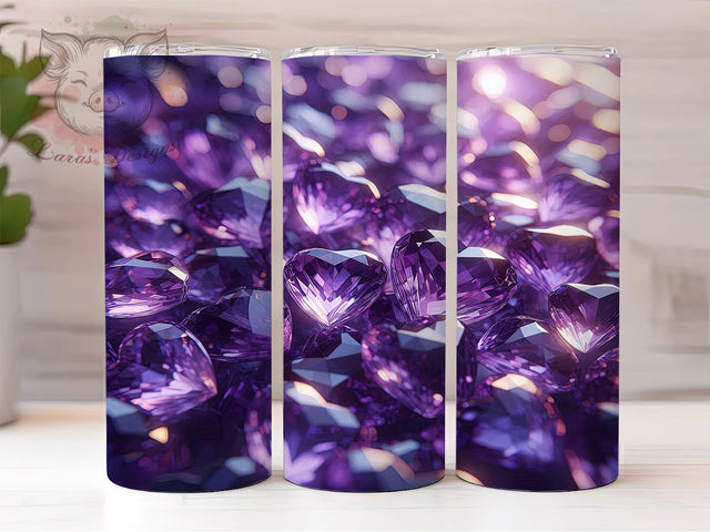 Purple Diamond Amethyst Heart Tumbler, Amethyst Crystal, Valentine Heart, Seamless Wrap, Sublimation Art, 20oz Tumbler, Luxury Design Sublimation Lara' s Designs 