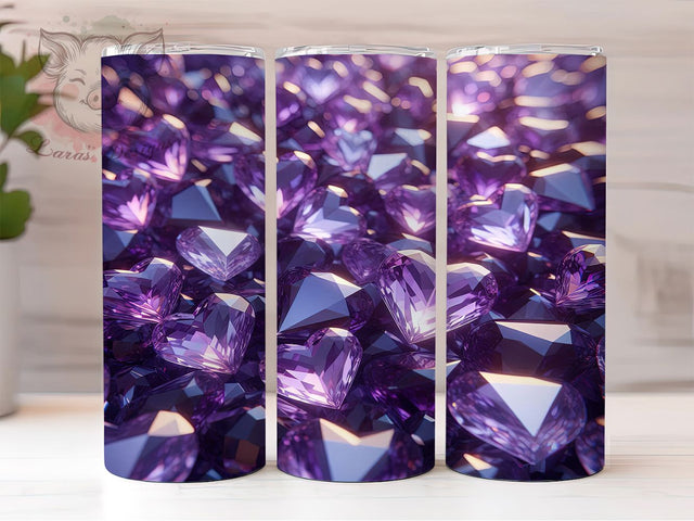 Purple Diamond Amethyst Heart Tumbler, Amethyst Crystal, Valentine Heart, Seamless Wrap, Sublimation Art, 20oz Tumbler, Luxury Design Sublimation Lara' s Designs 