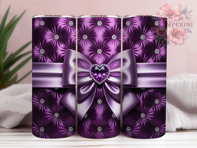 Purple Diamond Bow Tumbler, Diamond Heart Bow Wrap, Sparkly Glam Cup, 20oz Sublimation Wrap, Stylish Glitter Design Tumbler, Artistic Diamond Bow Cup, Elegant Purple Theme Wrap Sublimation Li Zamperini 