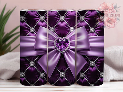 Purple Diamond Bow Tumbler, Diamond Heart Bow Wrap, Sparkly Glam Cup, 20oz Sublimation Wrap, Stylish Glitter Design Tumbler, Artistic Diamond Bow Cup, Elegant Purple Theme Wrap Sublimation Li Zamperini 