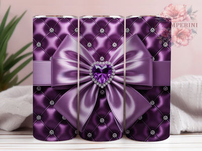 Purple Diamond Bow Tumbler, Diamond Heart Bow Wrap, Sparkly Glam Cup, 20oz Sublimation Wrap, Stylish Glitter Design Tumbler, Artistic Diamond Bow Cup, Elegant Purple Theme Wrap Sublimation Li Zamperini 