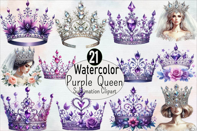 Purple Diamond Queen Tiara Sublimation Clipart Bundle Sublimation SVGArt 