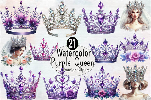 Purple Diamond Queen Tiara Sublimation Clipart Bundle Sublimation SVGArt 