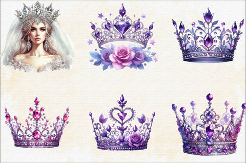 Purple Diamond Queen Tiara Sublimation Clipart Bundle Sublimation SVGArt 