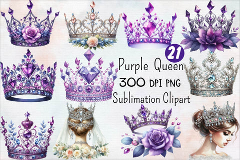 Purple Diamond Queen Tiara Sublimation Clipart Bundle Sublimation SVGArt 