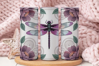 Purple Dragonfly Floral Tumbler Wrap Sublimation DesignSVG 
