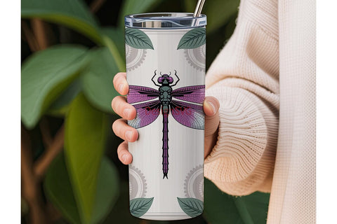 Purple Dragonfly Floral Tumbler Wrap Sublimation DesignSVG 