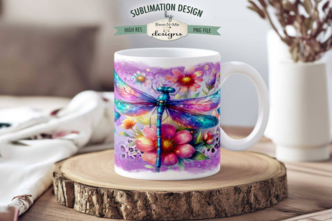Purple Dragonfly Mug Design - 11 oz. & 15 oz. Mug Sublimation Wrap PNG Sublimation Ewe-N-Me Designs 