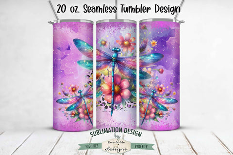 Purple Dragonfly Seamless 20 oz Sublimation Tumbler Sublimation Ewe-N-Me Designs 