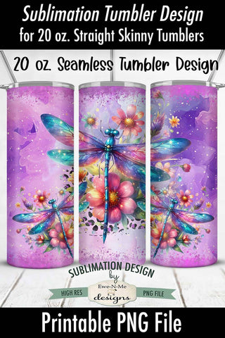 Purple Dragonfly Seamless 20 oz Sublimation Tumbler Sublimation Ewe-N-Me Designs 