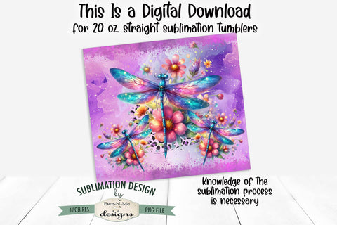 Purple Dragonfly Seamless 20 oz Sublimation Tumbler Sublimation Ewe-N-Me Designs 