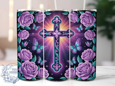 Purple Faith Cross Tumbler, Bible Tumbler, Butterfly 20oz Wrap, Sublimation Design, Stylish Gift Idea, Purple Faith Wrap, Christian Spiritual Tumbler Sublimation ToriDesigns 