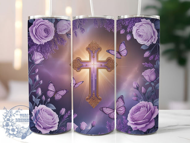 Purple Faith Cross Tumbler, Bible Tumbler, Butterfly 20oz Wrap, Sublimation Design, Stylish Gift Idea, Purple Faith Wrap, Christian Spiritual Tumbler Sublimation ToriDesigns 