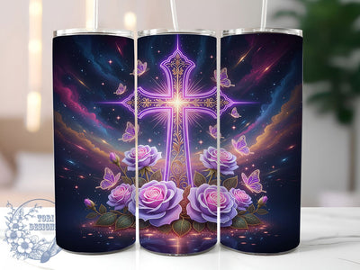 Purple Faith Cross Tumbler, Bible Tumbler, Butterfly 20oz Wrap, Sublimation Design, Stylish Gift Idea, Purple Faith Wrap, Christian Spiritual Tumbler Sublimation ToriDesigns 