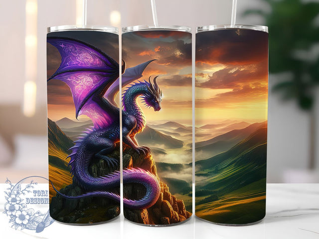 Purple Fantasy Dragon 20oz Tumbler Wrap, Purple Fantasy Dragon, Mythical Creature Mug, Fire Breathing Dragon Cup, Mystical Dragon Design, Enchanted Beast Wrap, Sublimation Tumbler Wrap Sublimation ToriDesigns 