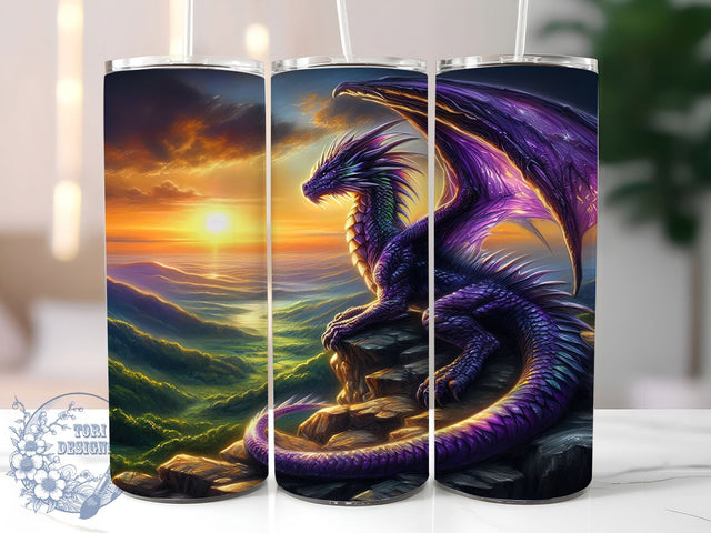 Purple Fantasy Dragon 20oz Tumbler Wrap, Purple Fantasy Dragon, Mythical Creature Mug, Fire Breathing Dragon Cup, Mystical Dragon Design, Enchanted Beast Wrap, Sublimation Tumbler Wrap Sublimation ToriDesigns 