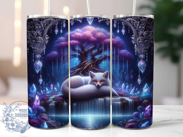 Purple Fantasy Floral Fox Tumbler, Purple Design, Floral Tree, Sublimation Art, 20oz Tumbler, Wildlife Theme, Nature Style Sublimation ToriDesigns 