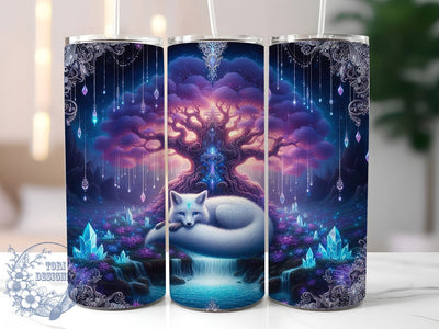 Purple Fantasy Floral Fox Tumbler, Purple Design, Floral Tree, Sublimation Art, 20oz Tumbler, Wildlife Theme, Nature Style Sublimation ToriDesigns 