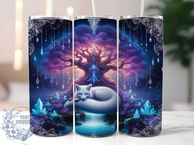 Purple Fantasy Floral Fox Tumbler, Purple Design, Floral Tree, Sublimation Art, 20oz Tumbler, Wildlife Theme, Nature Style Sublimation ToriDesigns 