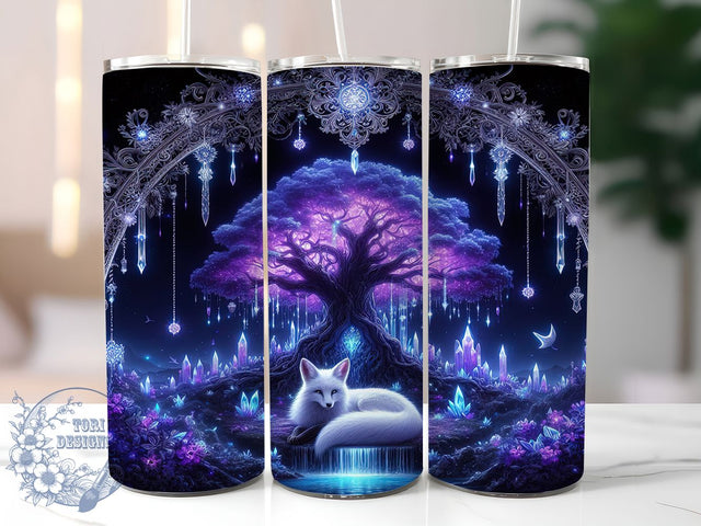 Purple Fantasy Floral Fox Tumbler, Purple Design, Floral Tree, Sublimation Art, 20oz Tumbler, Wildlife Theme, Nature Style Sublimation ToriDesigns 