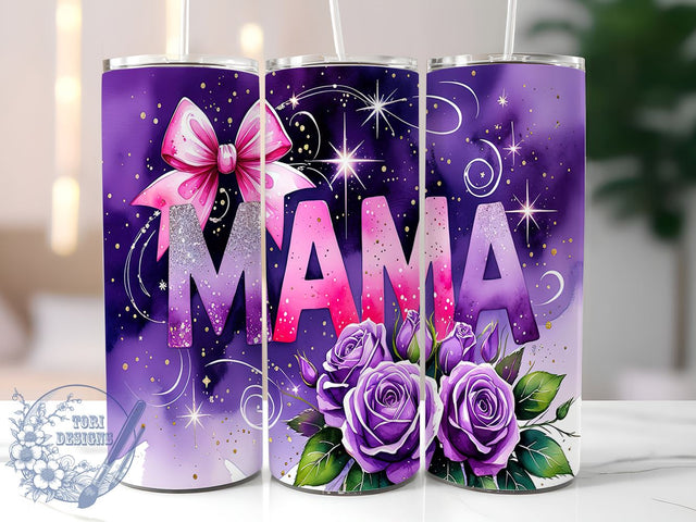 Purple Floral 20oz Mama Tumbler Gift, Mother's Day Gift, Floral Tumbler, Purple Tumbler, 20oz Tumbler, Mama Tumbler, Sublimation Wrap, Custom Floral Design Sublimation ToriDesigns 