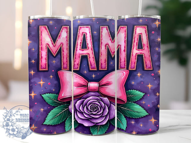 Purple Floral 20oz Mama Tumbler Gift, Mother's Day Gift, Floral Tumbler, Purple Tumbler, 20oz Tumbler, Mama Tumbler, Sublimation Wrap, Custom Floral Design Sublimation ToriDesigns 