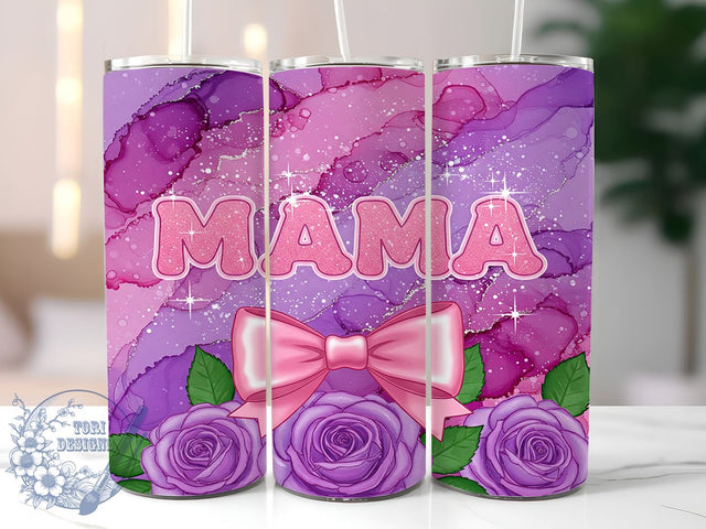 Purple Floral 20oz Mama Tumbler Gift, Mother's Day Gift, Floral Tumbler, Purple Tumbler, 20oz Tumbler, Mama Tumbler, Sublimation Wrap, Custom Floral Design Sublimation ToriDesigns 