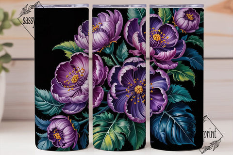 Purple Floral 20oz Tumbler Wrap Sublimation sassyprint 