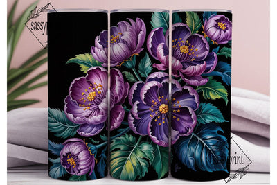 Purple Floral 20oz Tumbler Wrap Sublimation sassyprint 