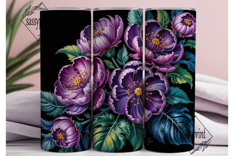 Purple Floral 20oz Tumbler Wrap Sublimation sassyprint 
