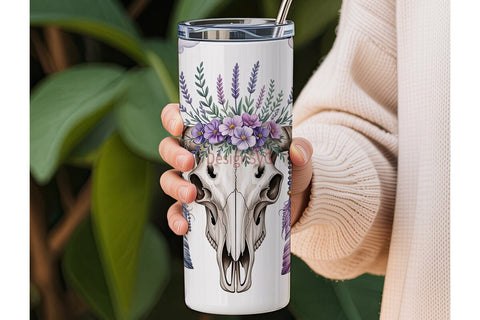 Purple Floral Bull Skull 20oz Tumbler Sublimation DesignSVG 
