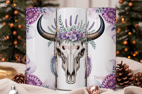 Purple Floral Bull Skull 20oz Tumbler Sublimation DesignSVG 