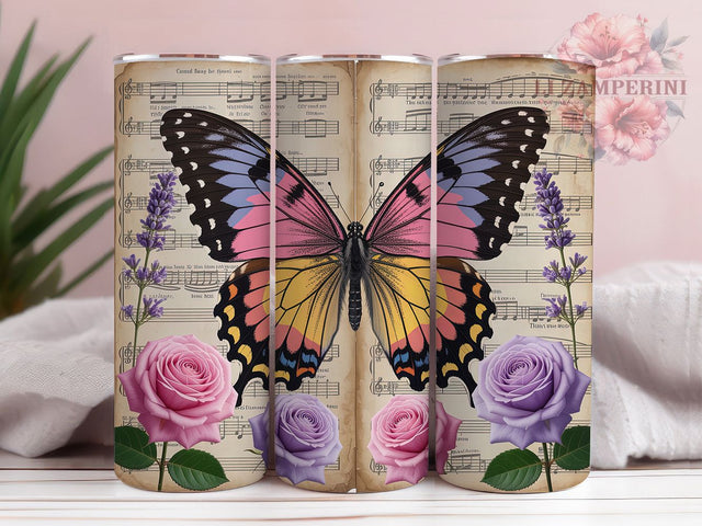 Purple Floral Butterfly Design Tumbler Wrap, Sublimation Design, Purple Butterfly Wrap, Butterfly Tumbler Design, Floral Butterfly Wrap, 20Oz Tumbler, Digital Download Sublimation Li Zamperini 