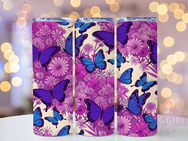 Purple Floral Butterfly Tumbler, Floral Butterfly Design, 20Oz Sublimation, Elegant Butterfly Art, Flower Tumbler Wrap, Spring Printable, Butterfly Floral Theme Sublimation SvggirlplusArt 