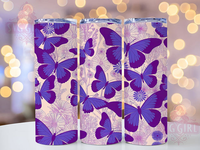 Purple Floral Butterfly Tumbler, Floral Butterfly Design, 20Oz Sublimation, Elegant Butterfly Art, Flower Tumbler Wrap, Spring Printable, Butterfly Floral Theme Sublimation SvggirlplusArt 