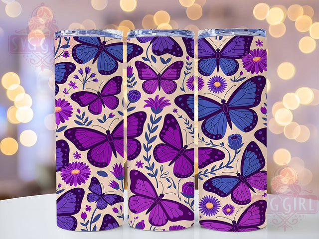 Purple Floral Butterfly Tumbler, Floral Butterfly Design, 20Oz Sublimation, Elegant Butterfly Art, Flower Tumbler Wrap, Spring Printable, Butterfly Floral Theme Sublimation SvggirlplusArt 