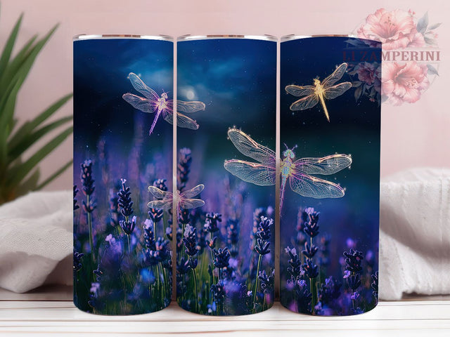 Purple Floral Dragonfly Tumbler Wrap, 20oz Sublimation Wrap, Nature Aesthetic Tumbler, Whimsical Insect Tumbler PNG, Elegant Botanical Tumbler, Digital Download Tumbler Sublimation Li Zamperini 