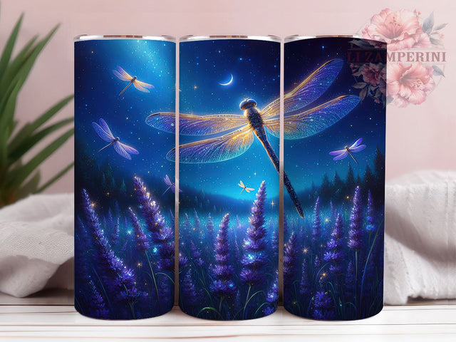 Purple Floral Dragonfly Tumbler Wrap, 20oz Sublimation Wrap, Nature Aesthetic Tumbler, Whimsical Insect Tumbler PNG, Elegant Botanical Tumbler, Digital Download Tumbler Sublimation Li Zamperini 