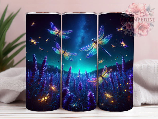 Purple Floral Dragonfly Tumbler Wrap, 20oz Sublimation Wrap, Nature Aesthetic Tumbler, Whimsical Insect Tumbler PNG, Elegant Botanical Tumbler, Digital Download Tumbler Sublimation Li Zamperini 