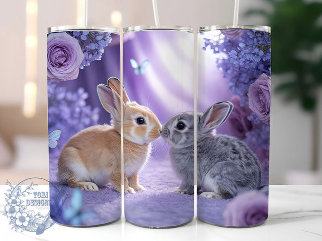 Purple Floral Easter Bunny Tumbler, Adorable Rabbit Tumbler, Cute Bunny Wrap, Spring Floral Wrap, Easter Bunny Wrap, Sublimation Design, Trendy Gift Idea Sublimation ToriDesigns 