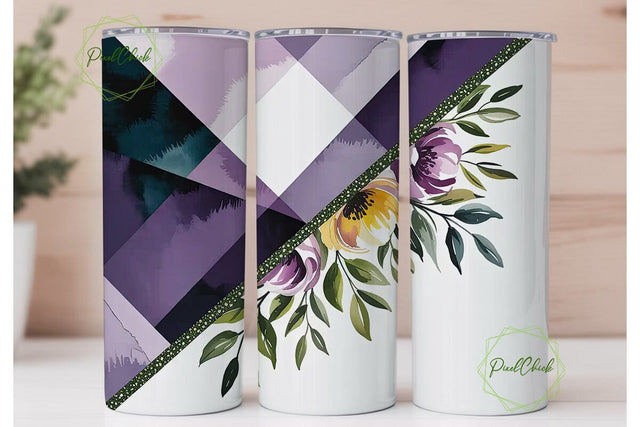 Purple Floral Geo Tumbler Wrap Sublimation PixelChick 