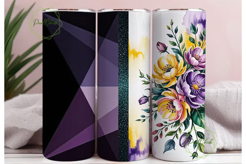 Purple Floral Geo Tumbler Wrap Sublimation PixelChick 