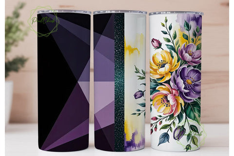 Purple Floral Geo Tumbler Wrap Sublimation PixelChick 
