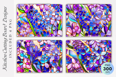 Purple Floral Glass Cutting Board PNG Design Sublimation Regulrcrative 
